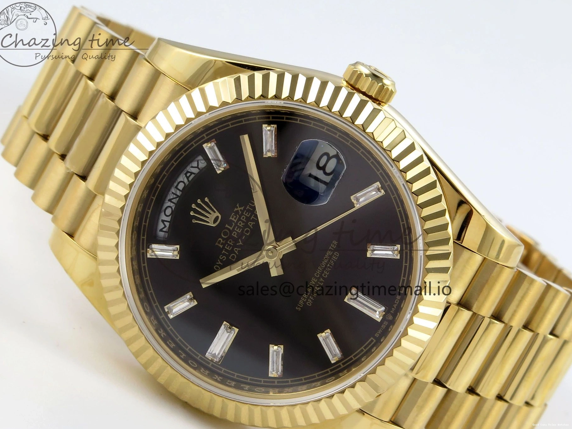 Good Copy Rolex Watches Bracelet 842 on Dial Best Date (Gain Contemporary Edition Weight) Day VR3255 Black YG 1:1 Crystal 228238 KF 40 President 0113